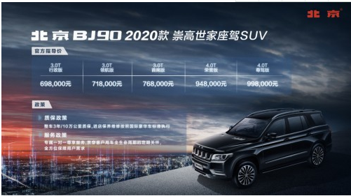 中国高端全尺寸SUV 北京BJ90 2020款正式上市