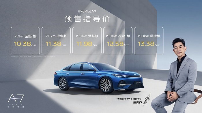 吉利银河A7预售价10.38万元起，高价值产品力颠覆电混家轿市场